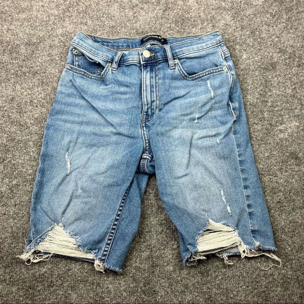 Calvin Klein Jeans Shorts Womens Size 26 Blue Distressed Cut Off Denim Frayed